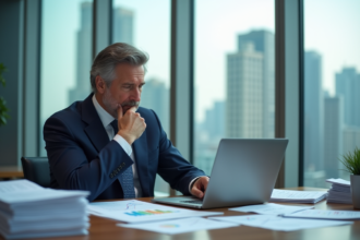 Economiste homme en costume dans un bureau moderne