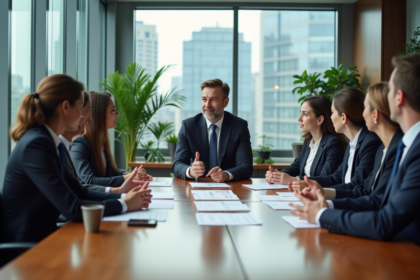 Groupe de professionnels en réunion dans un bureau moderne