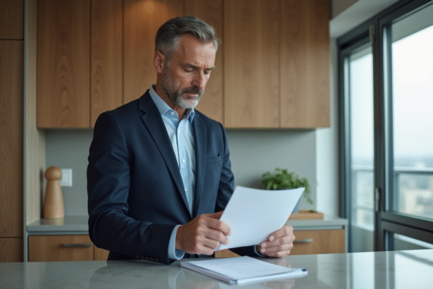 Homme d'affaires en costume dans un appartement moderne