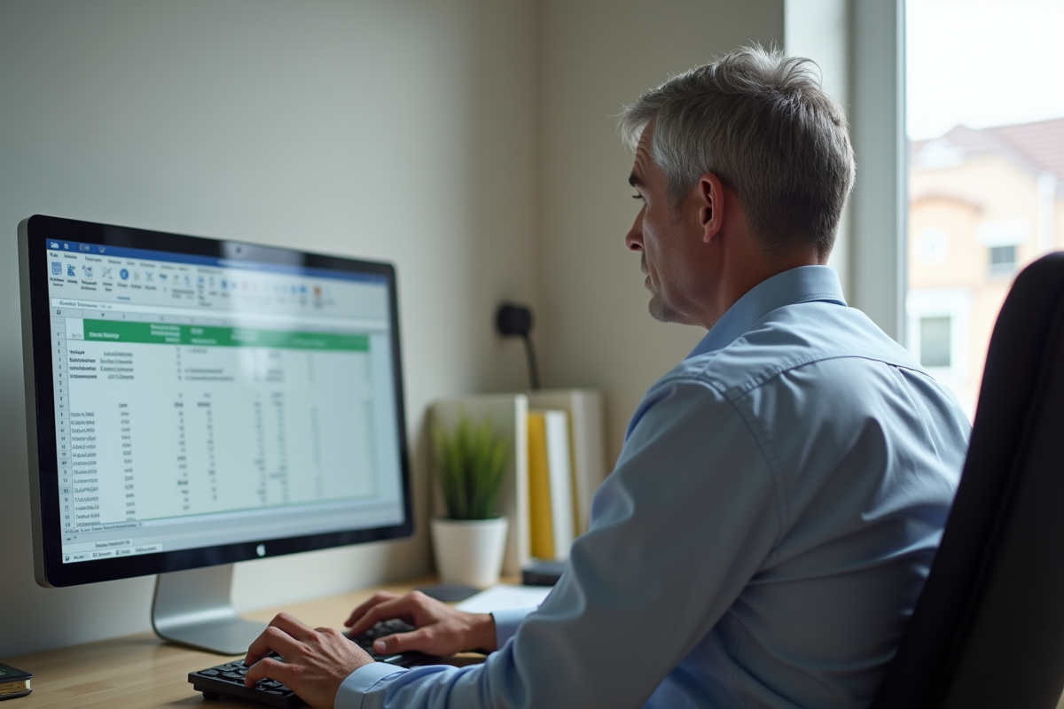 Homme d age moyen analysant un tableau de revenus dans un bureau moderne