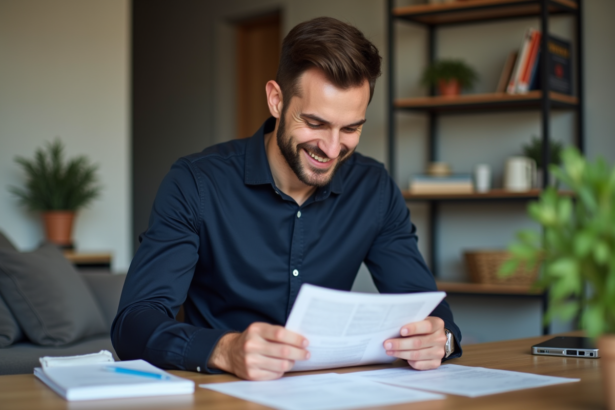 Homme d'affaires regardant des documents financiers à son bureau