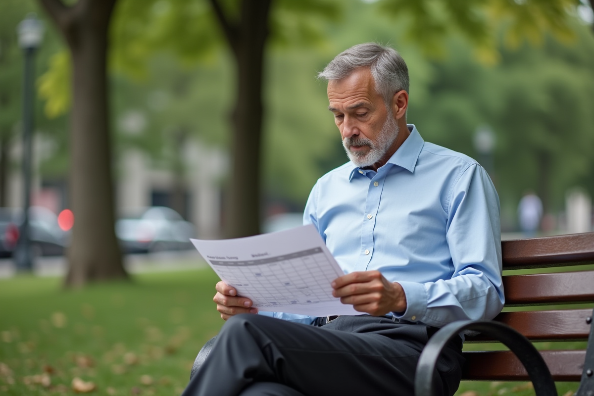 Homme regardant un graphique d’épargne dans un parc