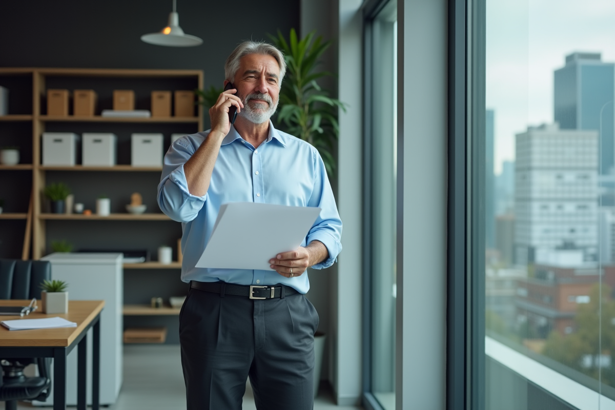 Homme d affaires parle au téléphone dans un bureau